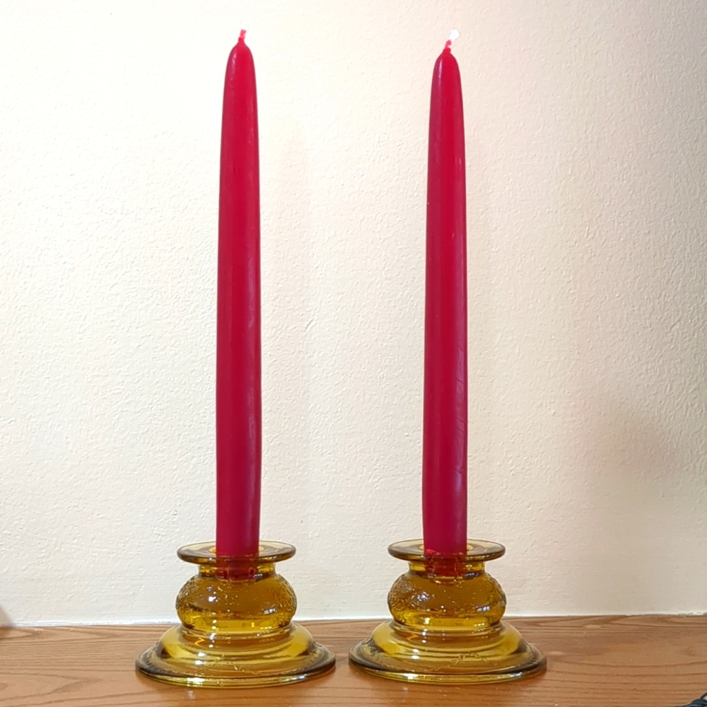 Federal Madrid Amber Glass Taper Holders - Picture 1 of 13